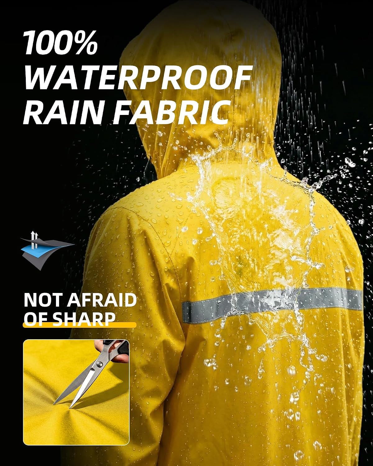 Men's Waterproof Long Raincoat with Hood, Lightweight Rain Jacket Poncho with Reflective Strips for Heavy Rain