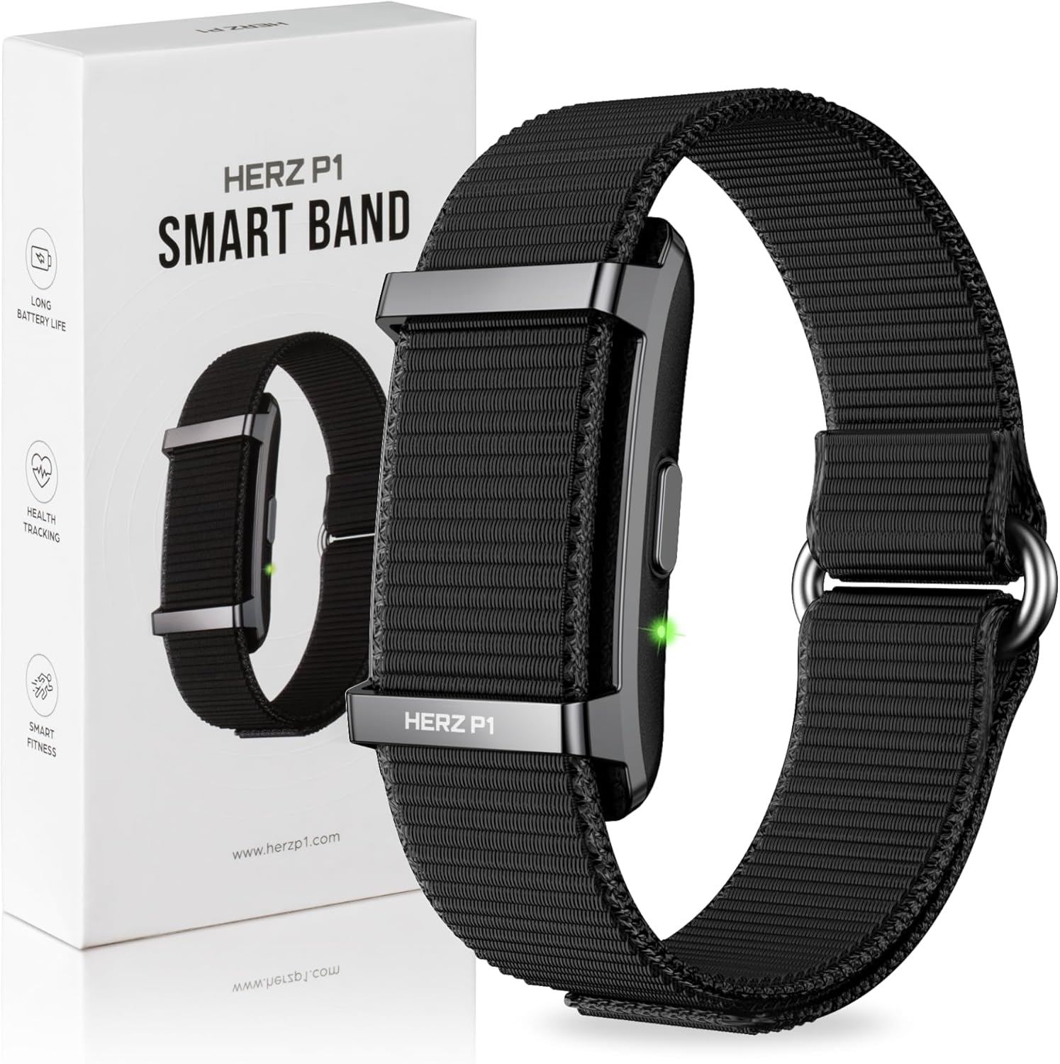 Herz P1 Smart Band Bracelet – Health Wristband Fitness Tracker for Heart Rate, Sleep, Stress, Track Steps, Activity & Body Temperature, 30 Days Battery, Subscription Free App, 1ATM Water Resistant