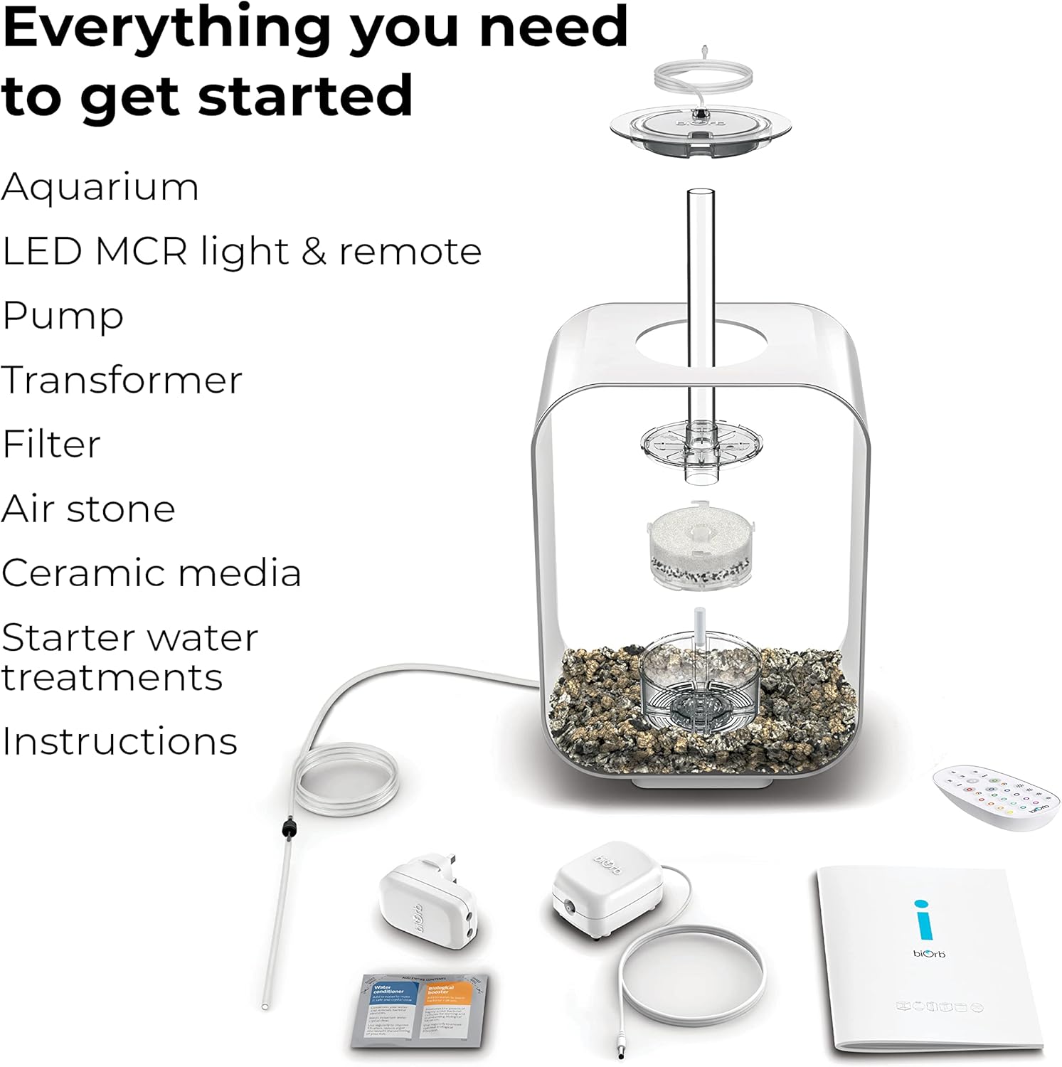 biOrb Life 15 Acrylic 4-Gallon Aquarium with Multi-Color Remote-Controlled LED Lights Modern Compact Tank for Tabletop or Desktop Display, Transparent