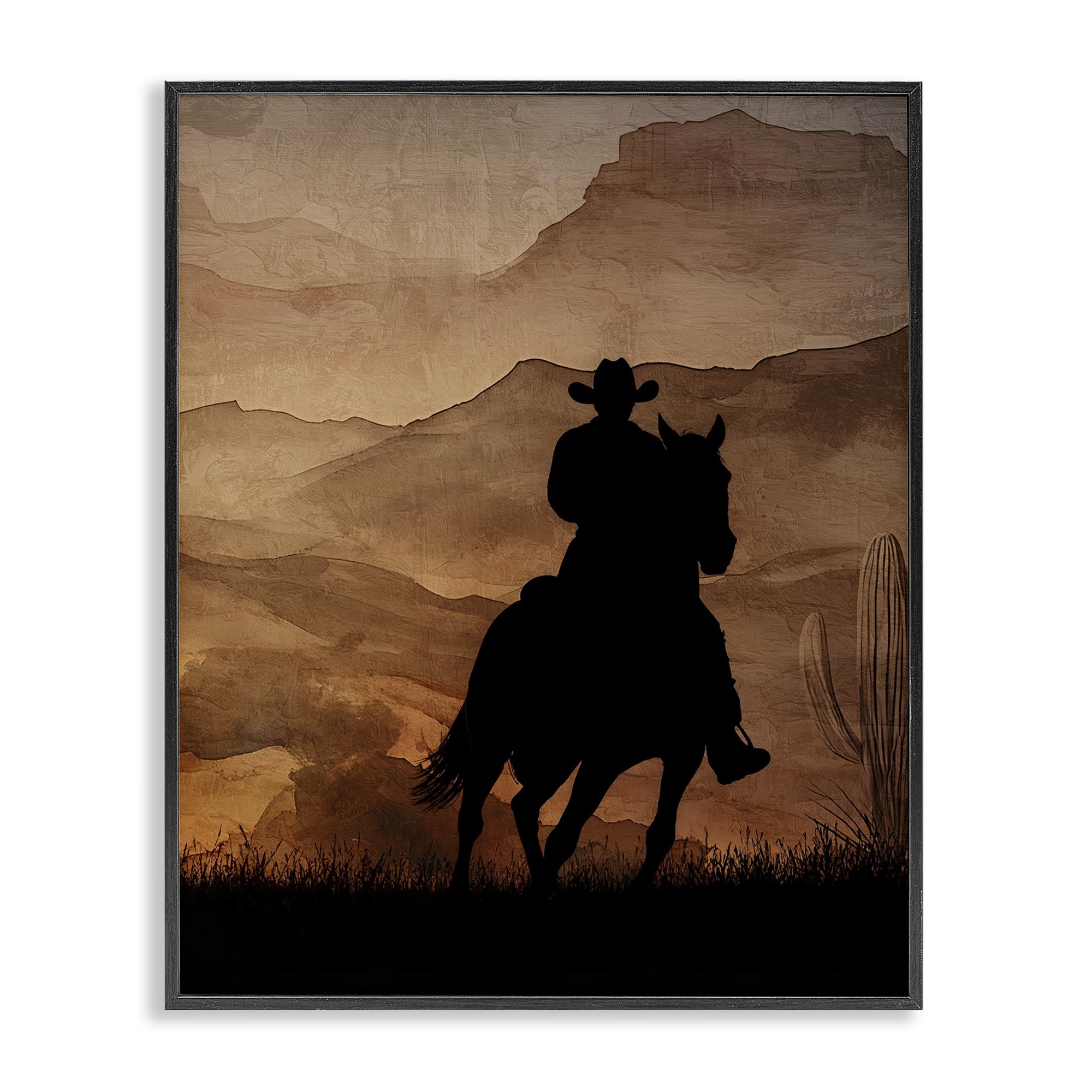 Stupell Industries Midnight Black (Textured) 'Cowboy's Sunset Ride'| Framed Giclee Art
