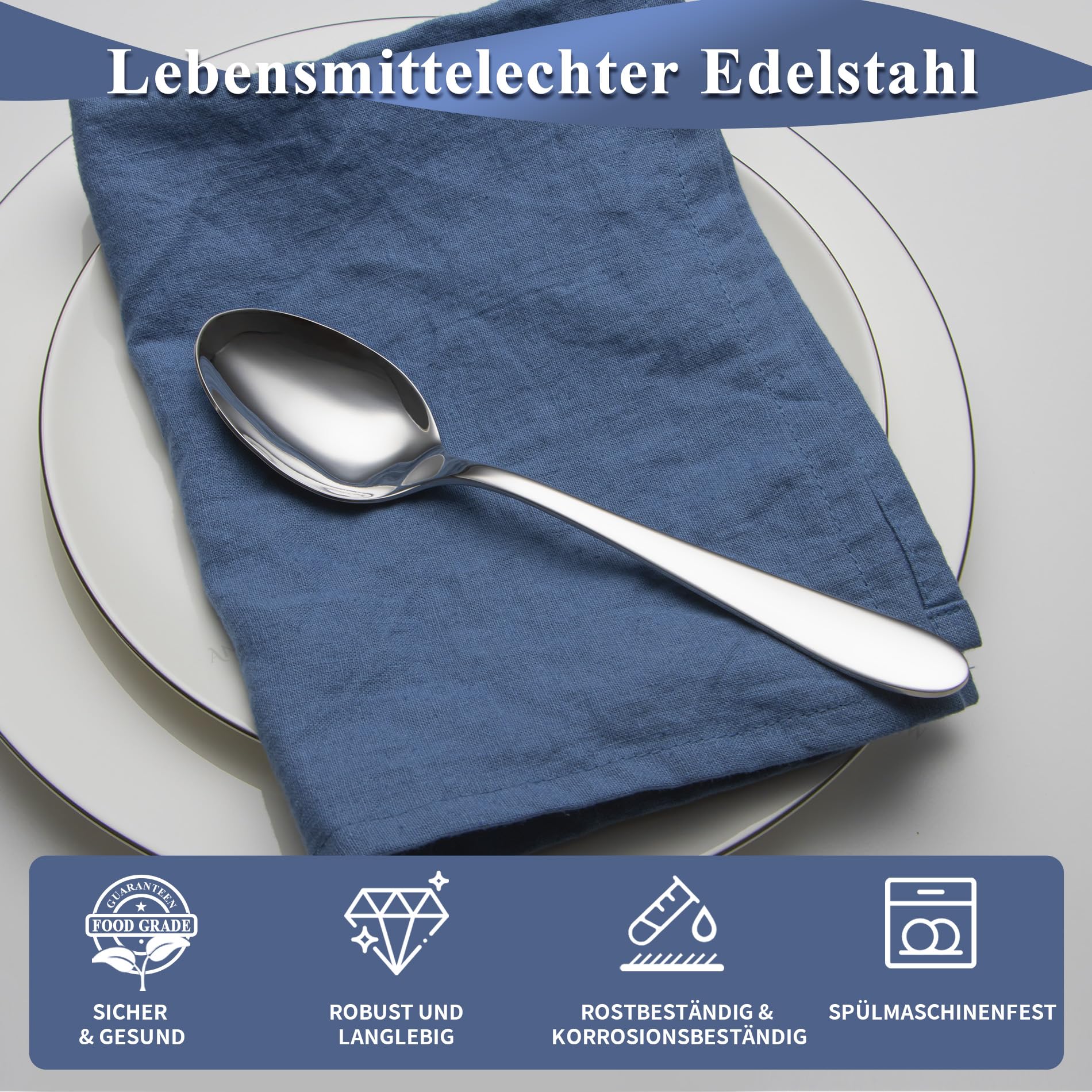 personalisierbarer Löffel Set mit Gravur, 12 Stück Esslöffel, 20cm | Edelstahl Suppenlöffel, Individuelles Geschenk für Hochzeit/Geburtstag, Tafellöffel, Spülmaschinenfest, Spiegelpoliert