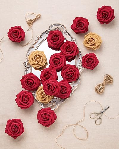 Miniatura 2 de DuHouse 25 rosas artificiales con tallos, flores de espuma de tacto real para bricolaje, ramo de boda, fiesta, centro de mesa, arreglo floral,