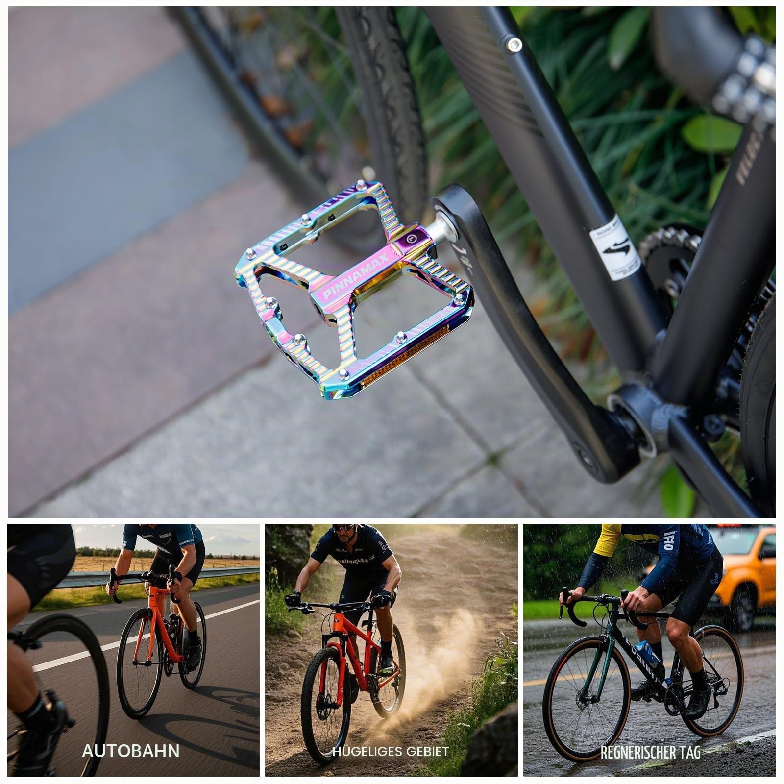 Fahrradpedale, CNC-Aluminium, 9/16 Zoll, rutschfeste Plattform, 3 Lager, Fahhrad Pedale für Rennrad, MTB, E-Bike