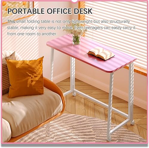 Miniatura 126 de 4NM Escritorio plegable pequeño de 31.6 pulgadas, escritorio plegable de oficina en casa, mesa de estudio para dormitorio pequeño que ahorra natural