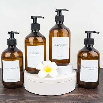 4 x 500 ml soap dispenser with 22 labels lotion dispenser made of PET plastic empty bottle with black lotion pump