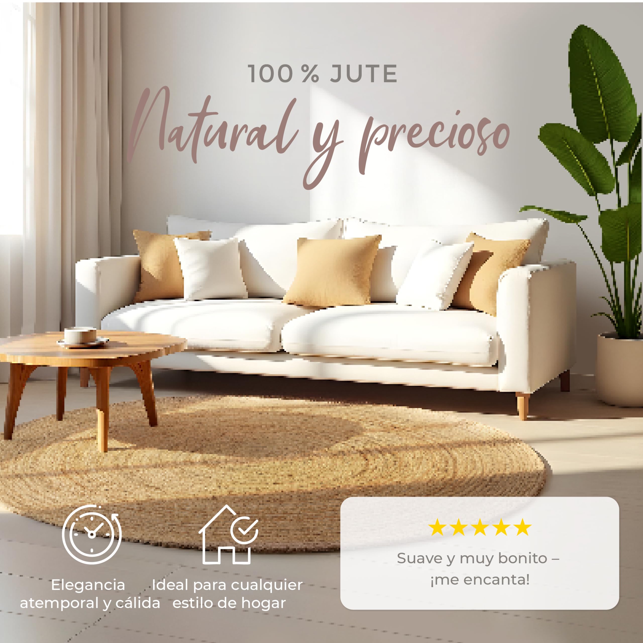 carpetfine Alfombra de Yute Nele Redonda Color Natural Beige Ø 90 cm Tejido a Mano con Yute | Alfombra Natural Moderna Uni Boho Tejido Plano Redonda para salón, Dormitorio, Pasillo y Cocina