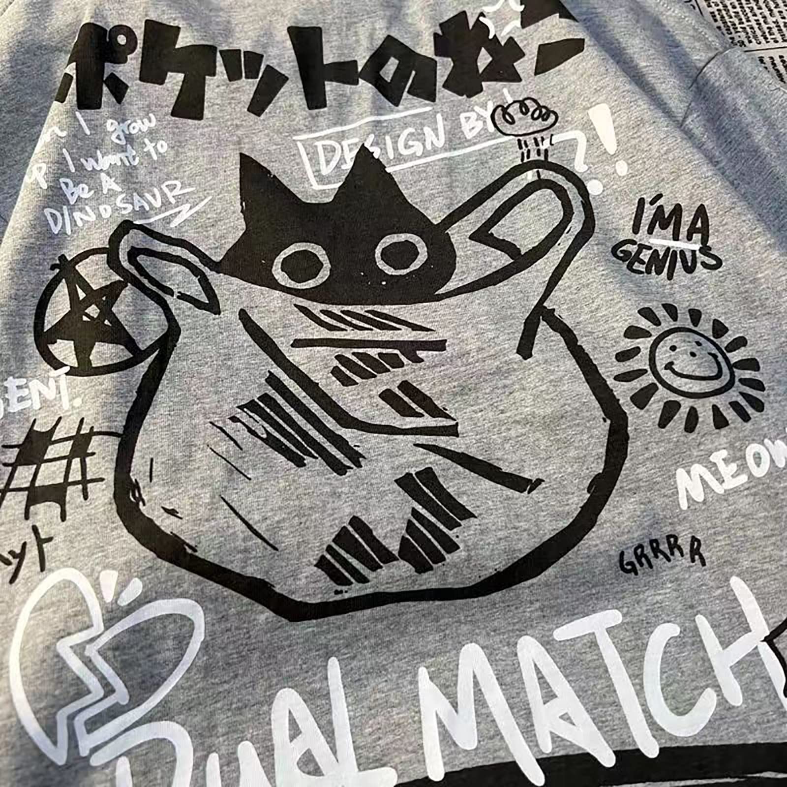 Y2k T-Shirt Cartont Short-Sleeved T-Shirt Women's Harajuku Loose Street Style Gothic Shirt Grunge Clothes: Medium Grey
