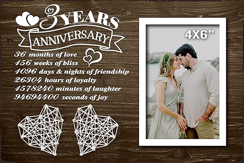 Marco de fotos de 3 años para ella y él, 3er año, boda, matrimonio, marido y esposa, 4 x 6 pulgadas, 36 meses, decoración de dormitorio para parejas