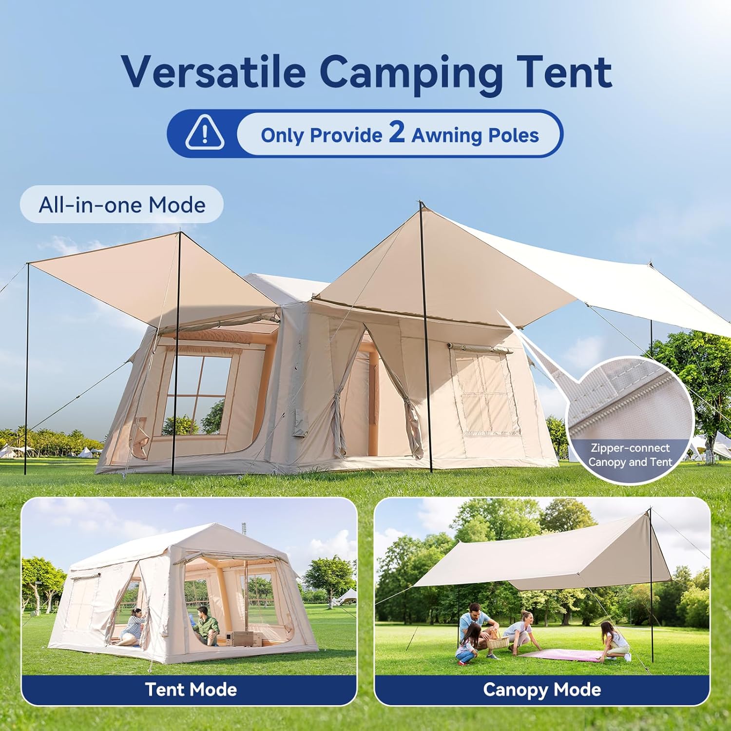 Inflatable Blow Up Tents for Camping,Waterproof Oxford Hot Tent with Manual Pump,Spacious Easy Setup Inflatable Camping Air Tent for Family Glamping 8/10/12 People