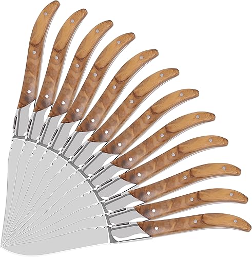 Miniatura 23 de Pakkawood - Juego de 6 cuchillos de carne dentados de acero inoxidable con mango de madera de Pakka, juego de cuchillos de cena de borde fino