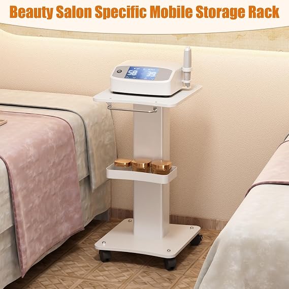 tinysiry Salon Rolling Cart, Height Adjustable Beauty Machine Trolley with 3 Tiers & 4 Silent Wheels,Esthetician Cart Salon trolley cart Portable Spa Equipment Cart for Spa and Salon Use White