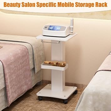 tinysiry Salon Rolling Cart, Height Adjustable Beauty Machine Trolley with 3 Tiers & 4 Silent Wheels,Esthetician Cart Salon trolley cart Portable Spa Equipment Cart for Spa and Salon Use White