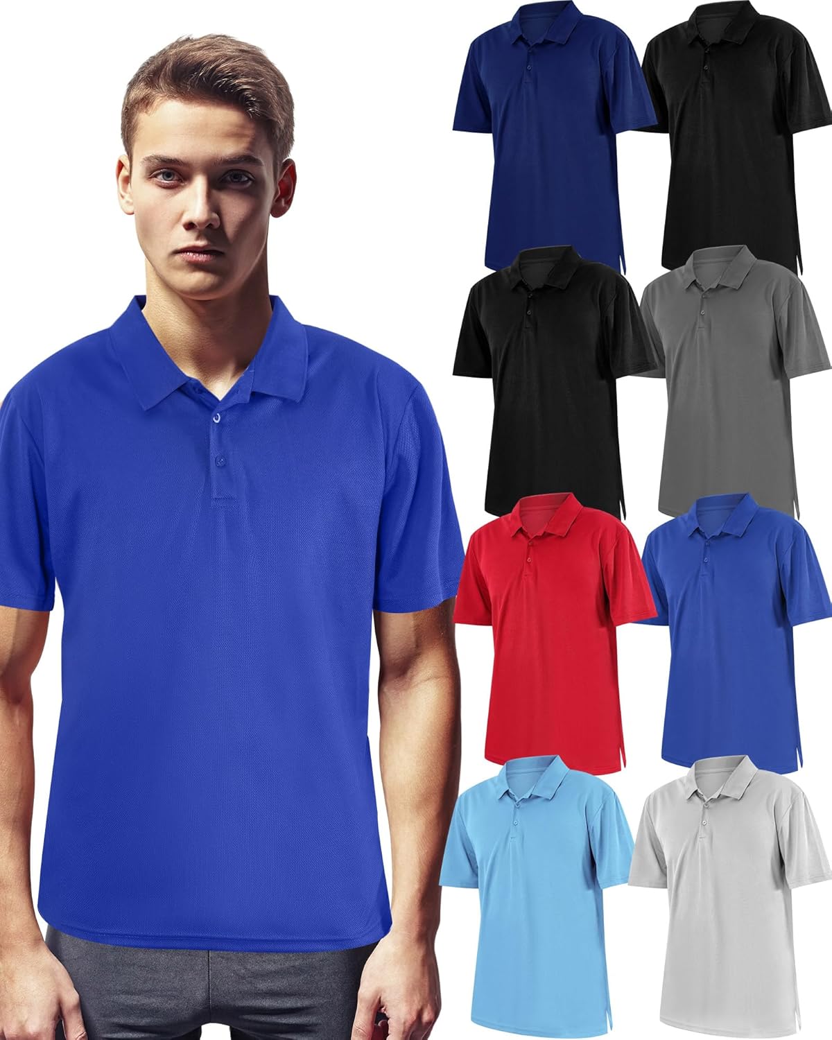 Chuarry 8 Pack Golf Shirt for Man Quick Dry Short Sleeve Casual Collared Athletic Perfomance T-Shirt