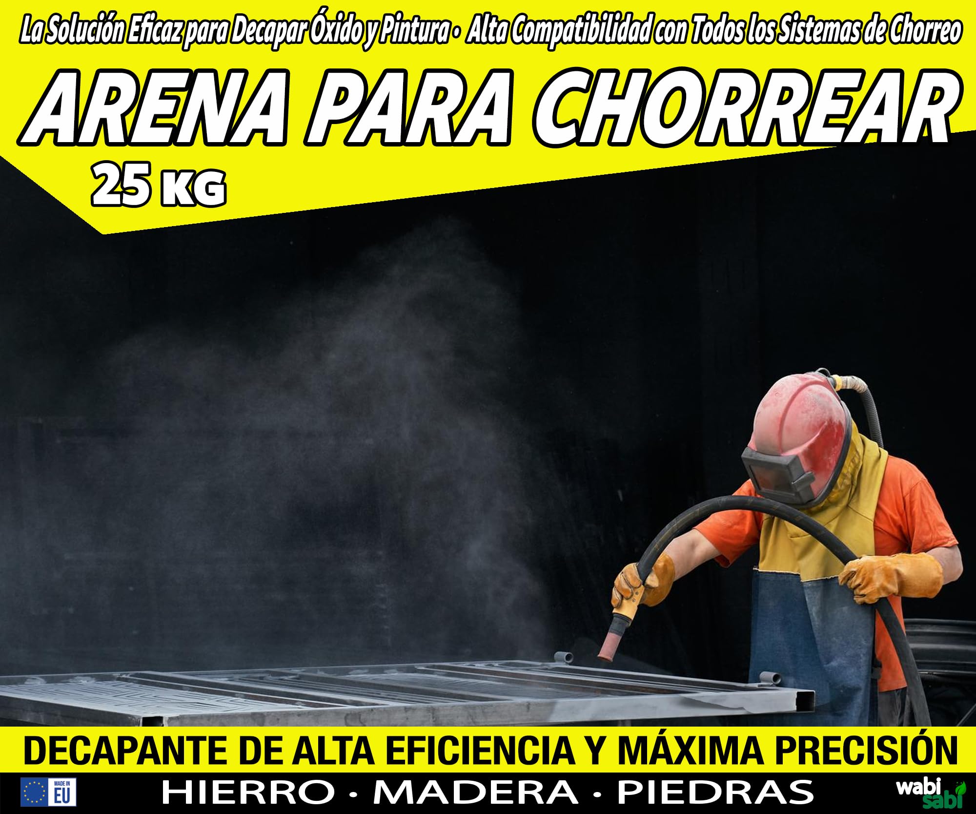 Arena Abrasiva para Chorrear 25kg - Alta Pureza y Baja Humedad - Perfecta para Metal, Madera, Óxido y Pintura - Ecológica