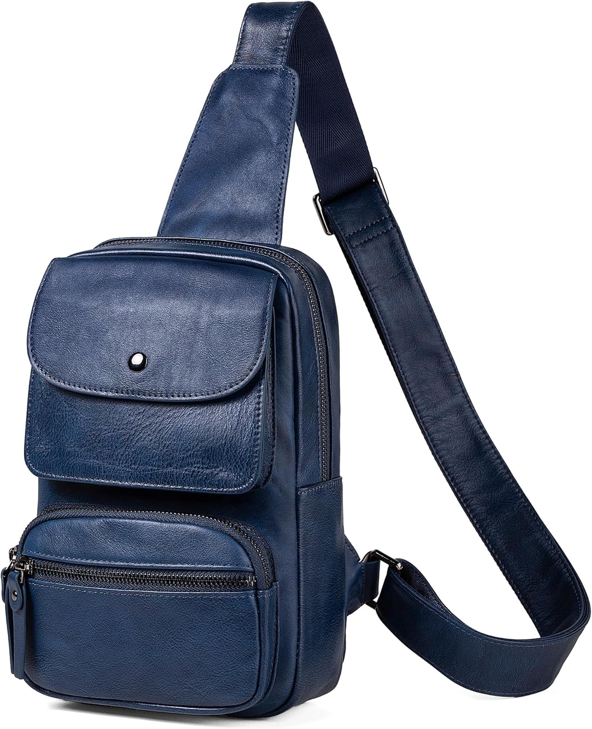 Abwatt Leather Sling Bag Crossody Sling Backpack for Man and Women Over the Shoulder Pouch Purse (Navy Blue)