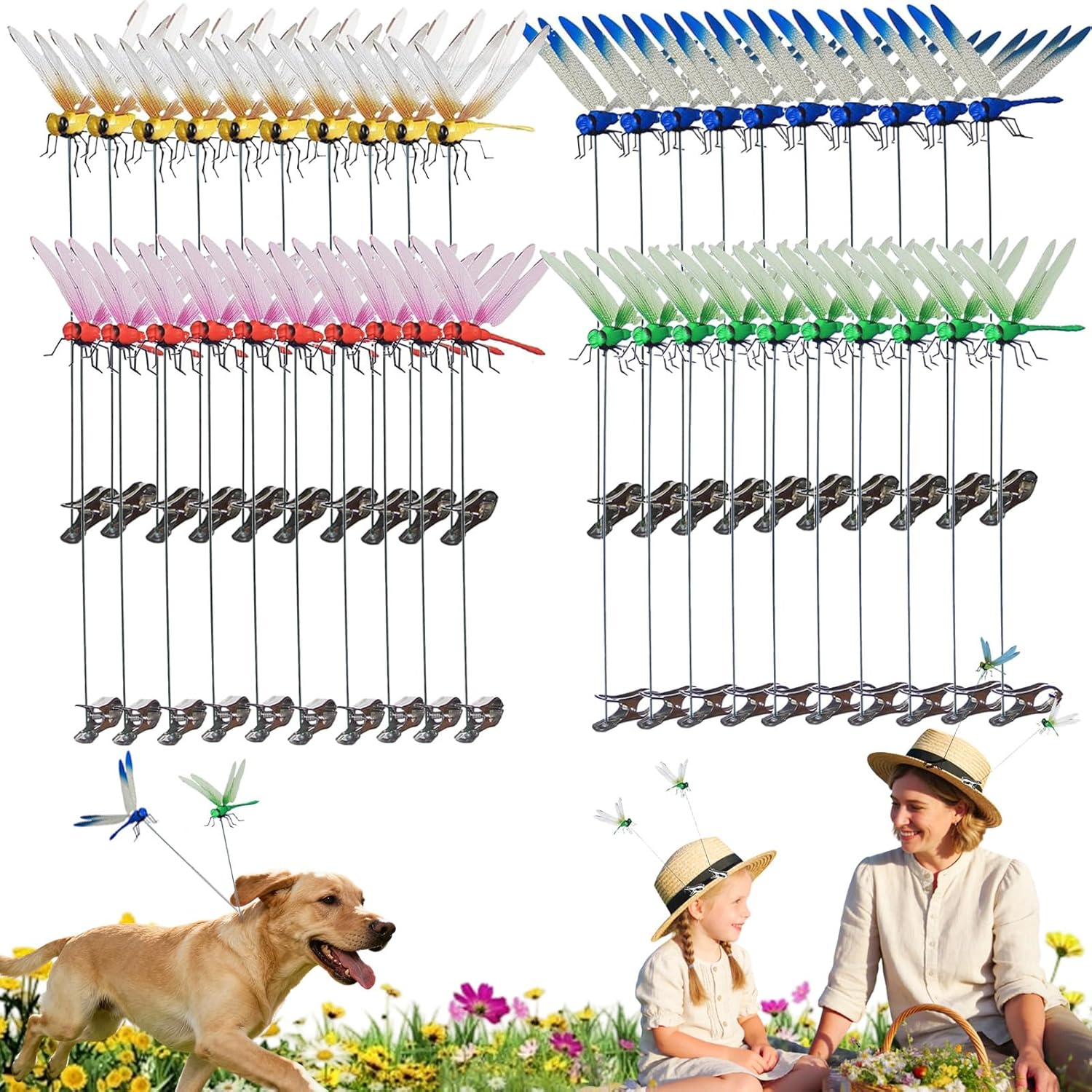 Dragon Fly Clips for Bugs Repellent, 3D Dragonfly Clips to Keep Bugs Away, Multi-use Dragon Fly Decoy, Weather Resistant, Fake Dragonfly Clip Bug Repellent for Hats, Outdoor Decor (40Pcs)