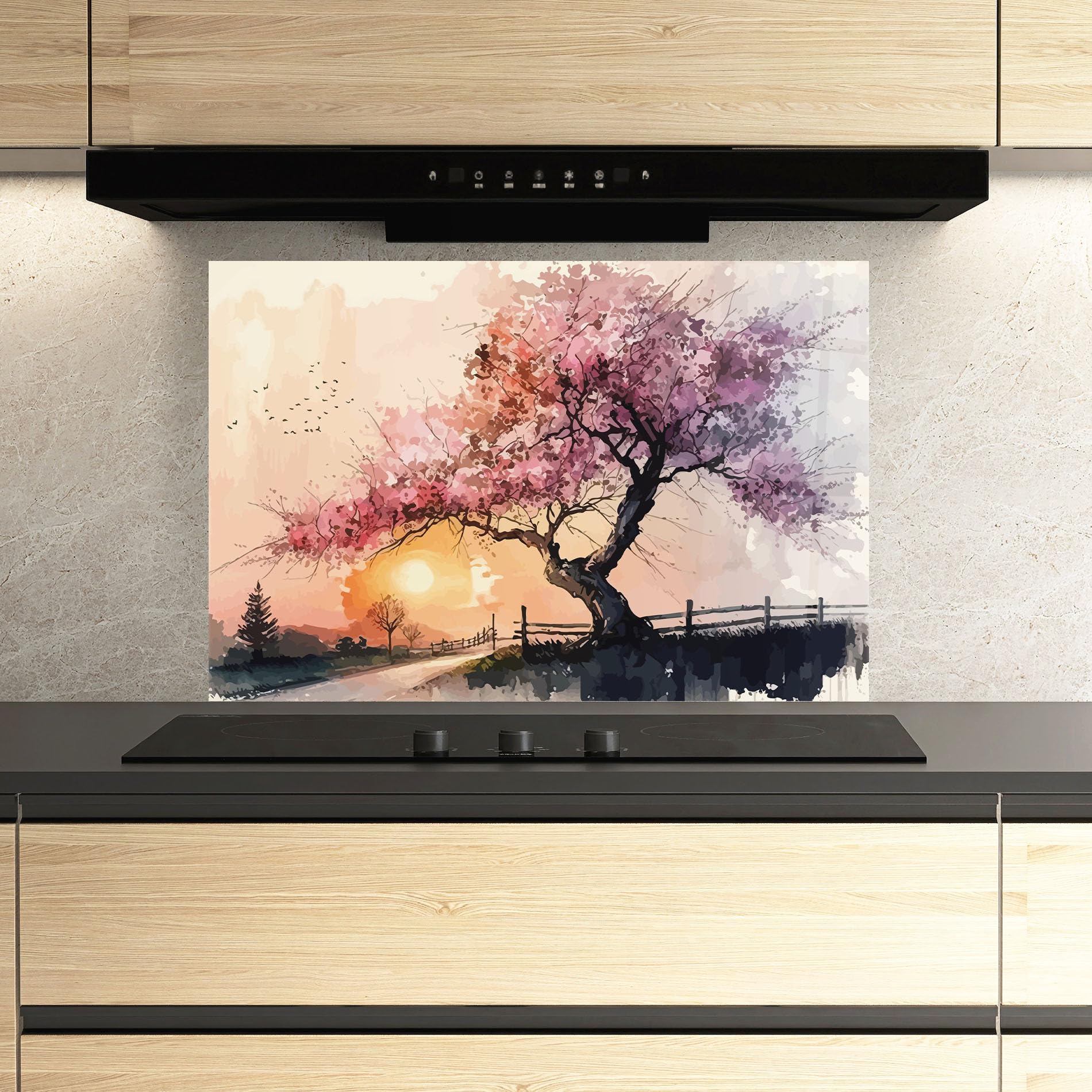 ARTHUB® Crédence de Cuisine en Verre 70x100 cm, Sunset Spring | Protection Contre Les éclaboussures, Revêtement Mural en Carreaux, Plaque en Verre, Verre trempé, Paysages, Printemps