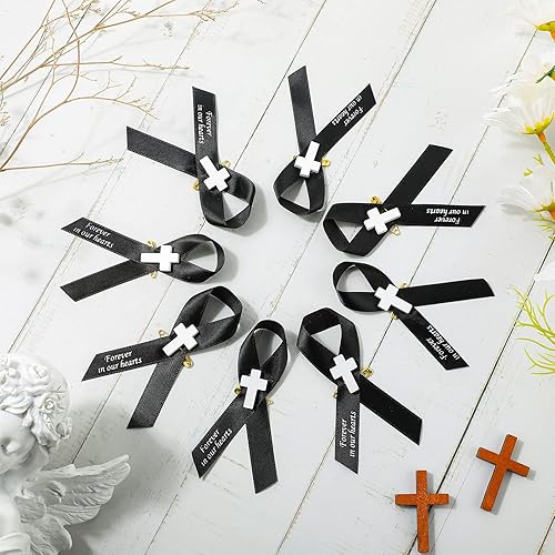Miniatura 3 de 100 cintas funerarias cruzadas, cinta conmemorativa, pasadores funerarios clásicos, lazo de respeto conmemorativo con pasadores de seguridad y cruz