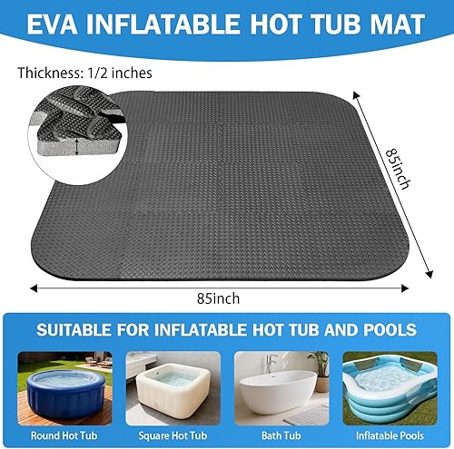 Miniatura 2 de Alfombrilla de bañera de hidromasaje de 85 pulgadas para bañera inflable de 12 pulgada, base de espuma EVA antideslizante extragruesa, suelo