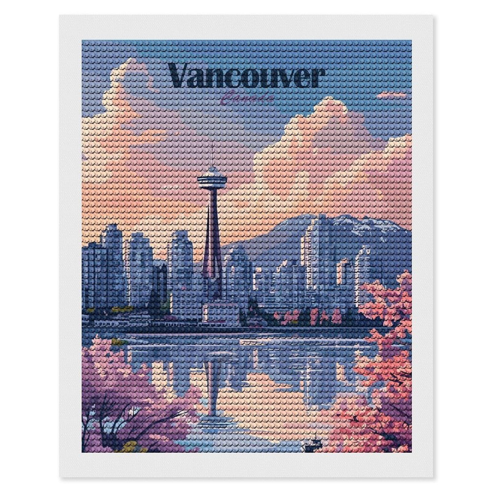 Junmoney Vancouver Canada Cityscape Illustration Round Drill Diamond Painting 16"x20", Satisfying Creative Project, Complete Accessories, Printed Canvas