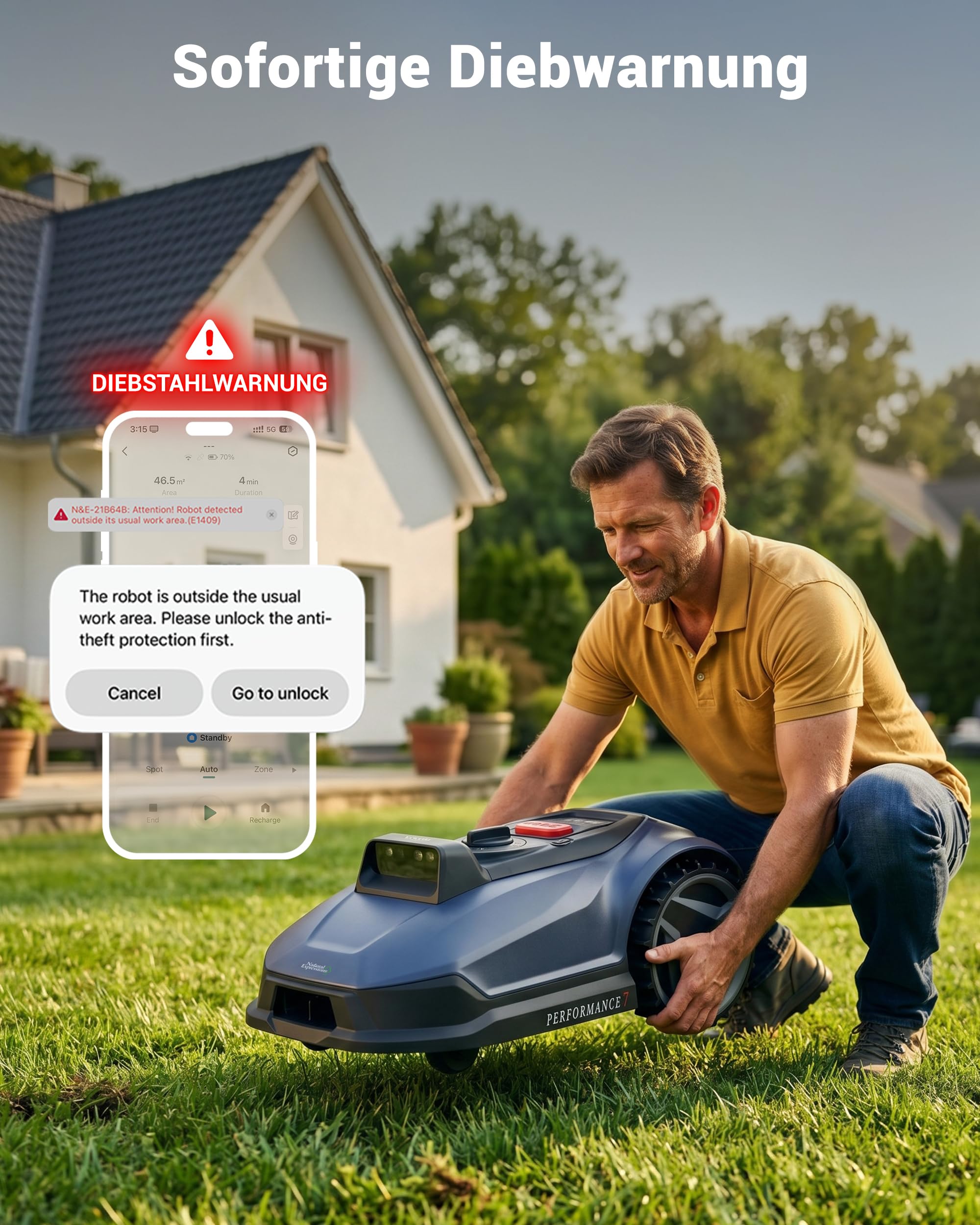 Natural Expressions Performance 7 Mähroboter ohne Begrenzungskabel mit Garage, 500m² Rasenmäher kein RTK mit Vision 3.0 KI-Navigation, 5-Min-Installation, Hindernisvermeidung, Igelschutz
