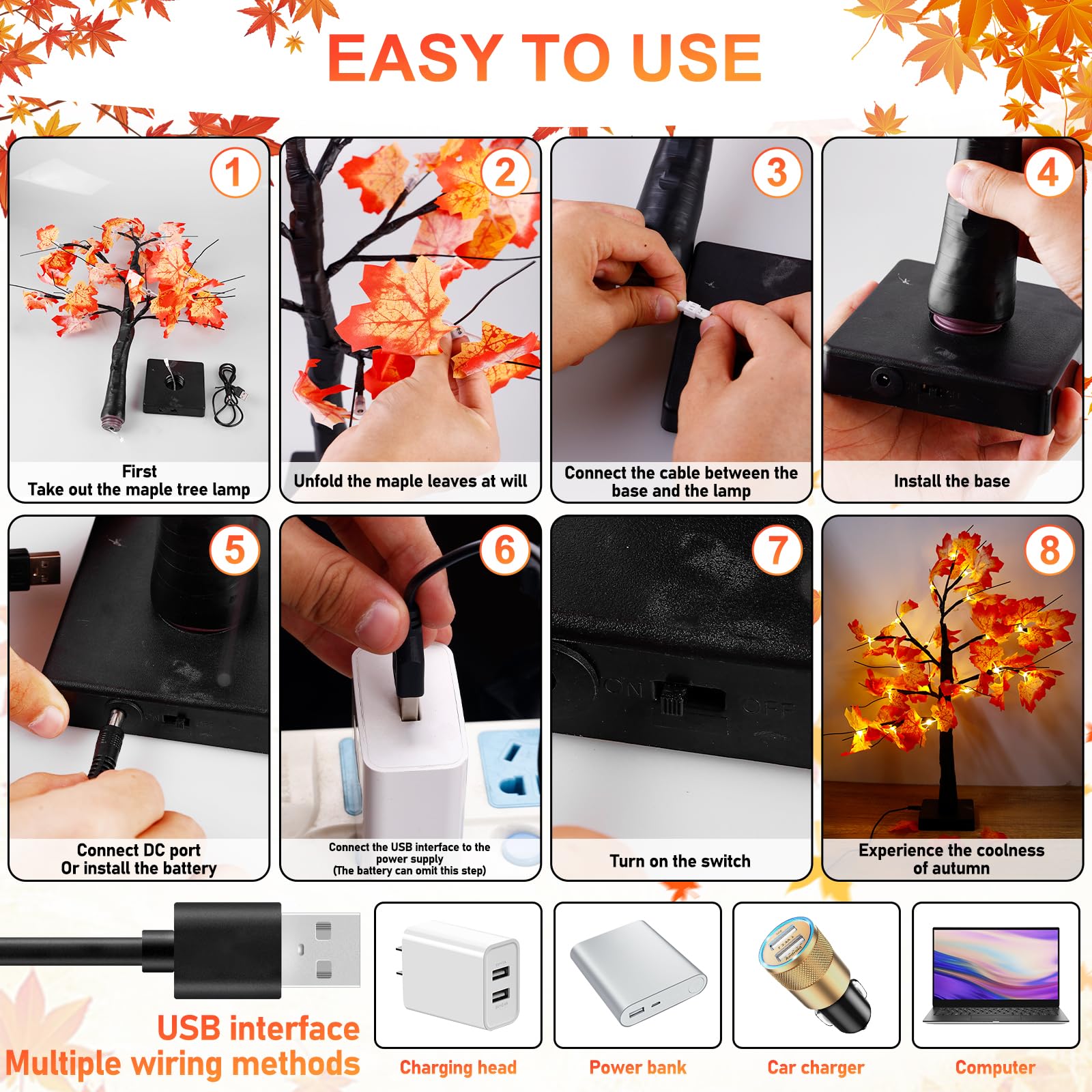 Arbre D'érable Illuminé De 55 Cm, Décorations D'automne Avec