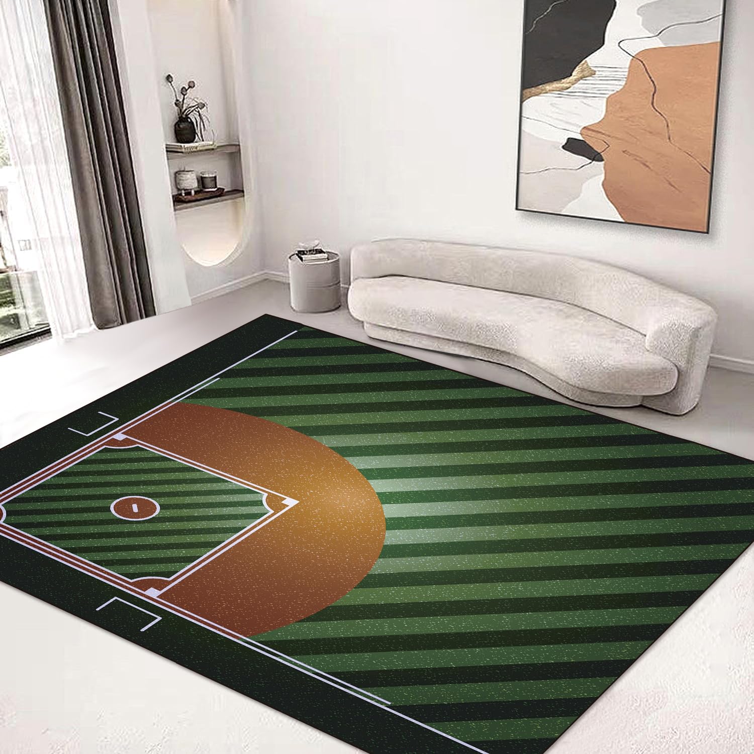 Sports Area Rug 5'x6' Floor Mat Non-Slip Kids Rugs Washable for Living Room Dining Dorm Room Bedroom Home Decor Carpet Field Baseball