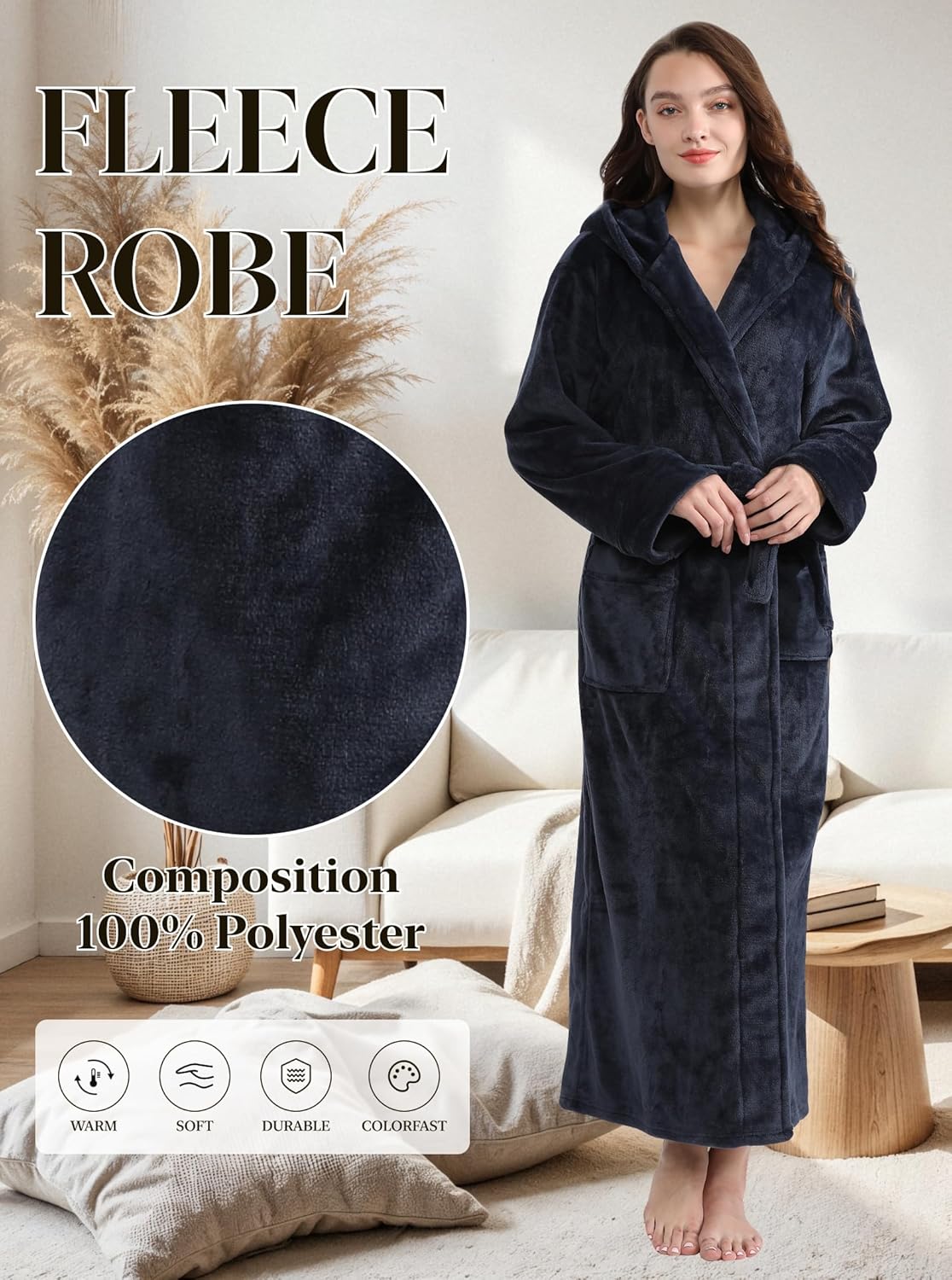 Artfasion Robes for Women with Hood Long Soft Warm Full Length Bathrobes Luxurious Plush Fleece Winter Gifts - Image 4