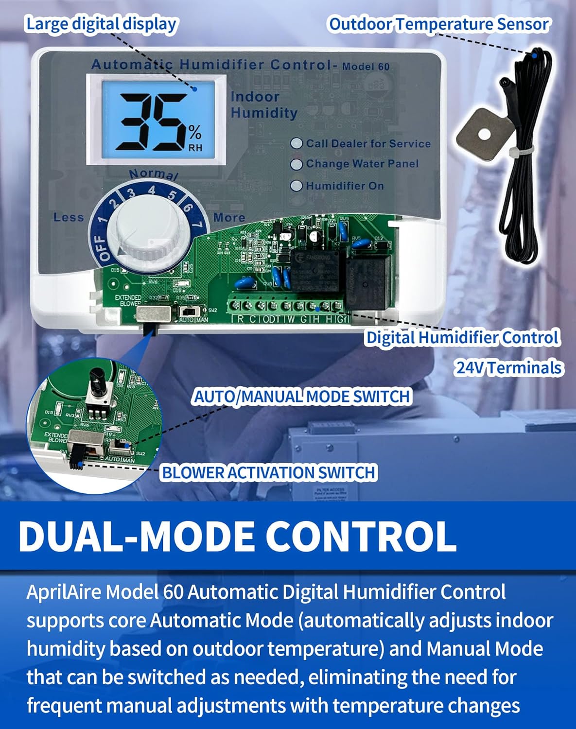 Model 60 Automatic Whole House Digital Humidifier control Humidistat with Outdoor Temperature Sensor Fit For 400 500 600 700 Series Humidifiers 24VAC