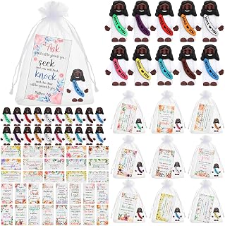 Bememo 50 Sets Christian Gifts Bulk Bible Verse Cards Include Little Jesus Figures Prayer Cards and Organza Bags for Religious Party Favors Sunday School Baptism Gifts (Flower Style,Dark)