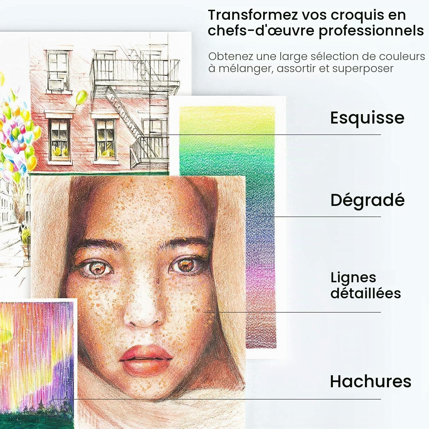 Vozuna 120 crayons de couleur zippés parfaits pour le dessin, l'esquisse, l'ombrage et la coloration, crayons de couleur vibrants pour adultes et artistes professionnels