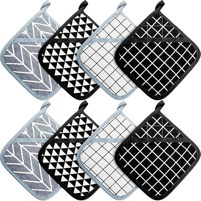 Large Pot Holders Oven Mitts Set Heat Resistant Pot Holders Square Pot Holder Hot Pads Trivet for Kitchen Cooking and Baking (8 Pieces)