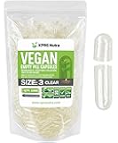 Size 3 Empty Capsules - 1000 Count Clear Empty Vegan Capsules - Vegetarian Pills - DIY Vegetable Capsule Filling - Veggie Pill Caps