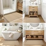Color&Geometry Rubber Backed Waffle Bath Mat Hand Washable Non Slip Bathroomt Rug, Soft Absorbent Chenille Boho Carpet for Bathroom Floor, Tub and Shower, 17"x30", Beige