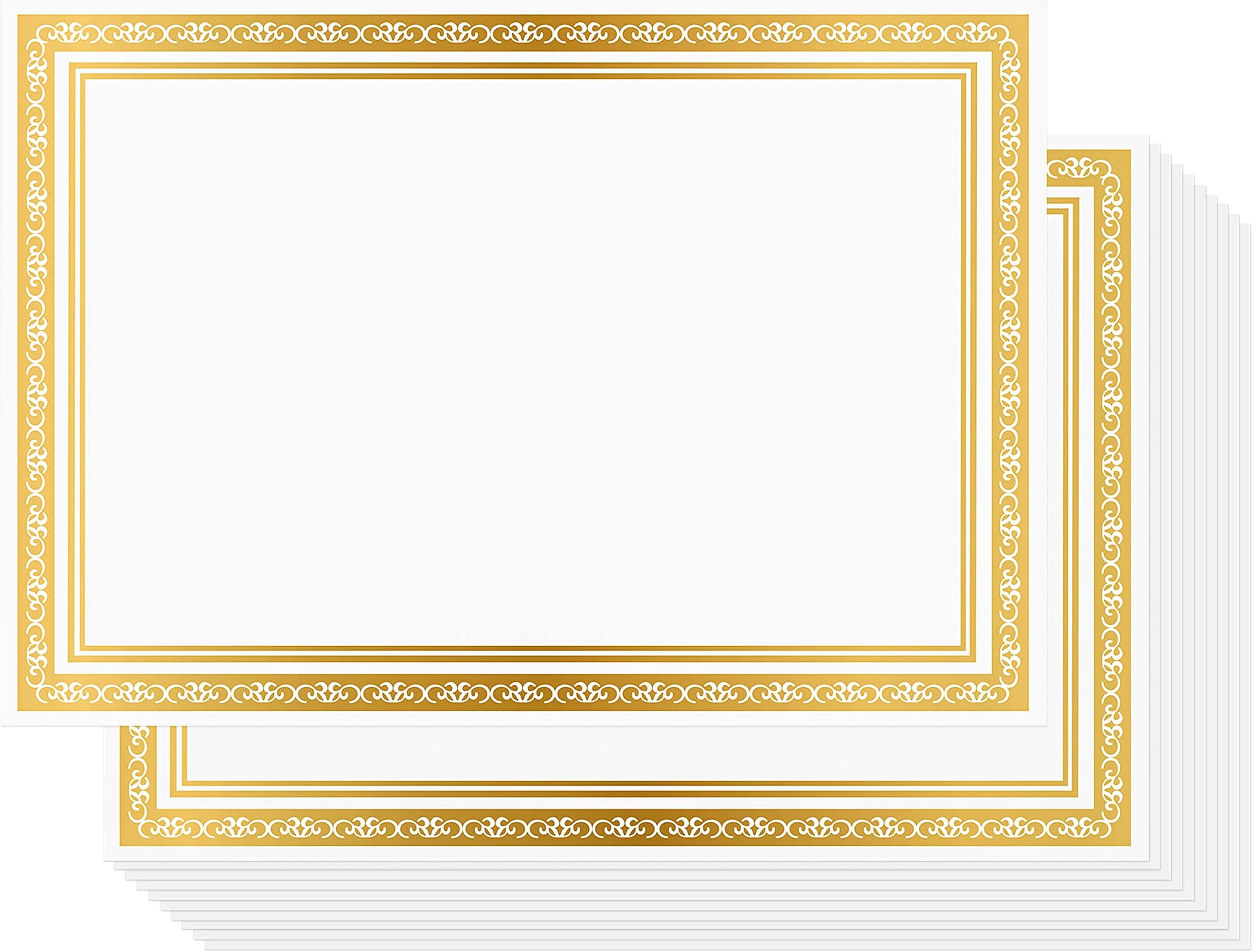 Belle Vous Blank Certificate Paper (50 Pack) - White A4 Award Certificate Paper with Gold Foil Border - LaserJet Printer Compatible Sheets for Employees, Graduation, Schools, Diploma, and More