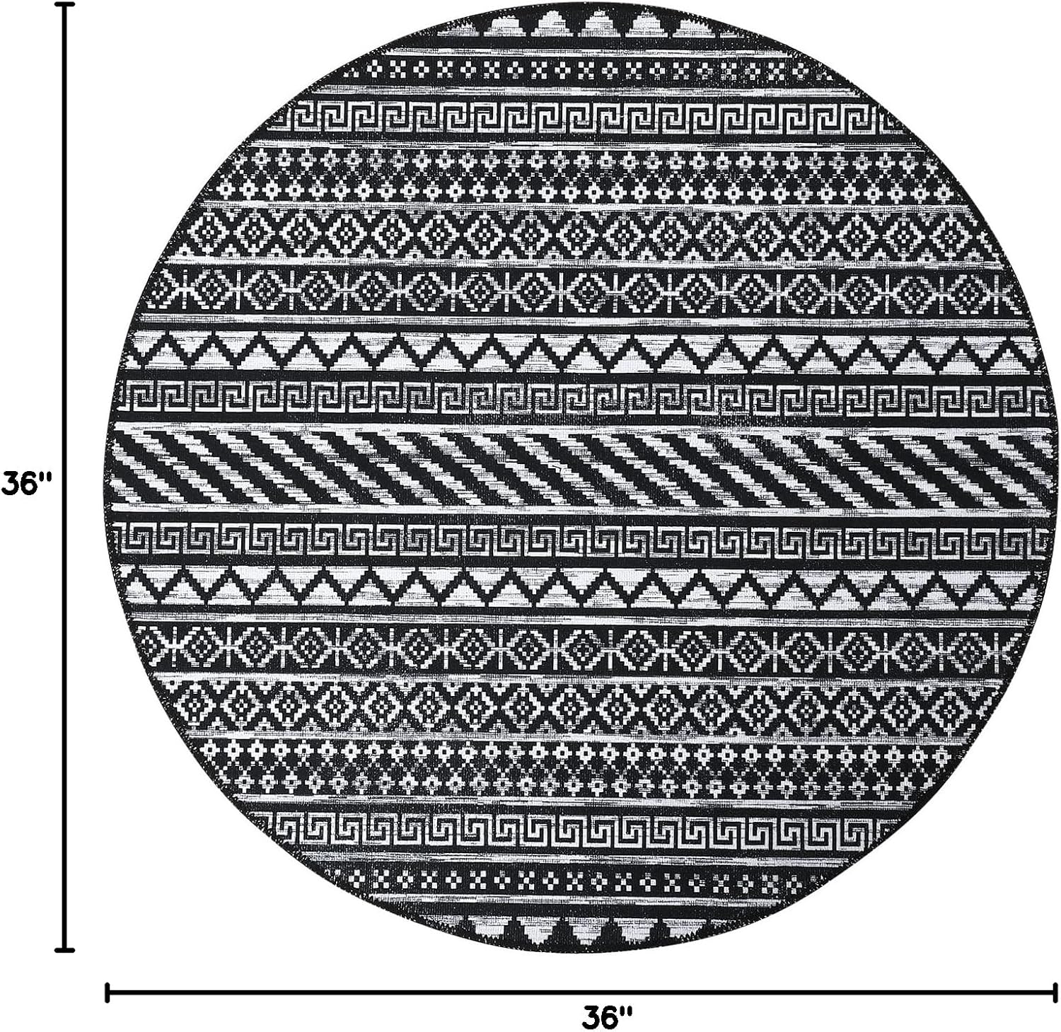 GlowSol Rug 3 Ft Round Rug for Bedroom Livingroom Abstract Carpet Non-Slip Area Rug, Machine Washable Low-Pile Front Door Mat Kitchen Rugs for Play Room Laundry Dinning Room,Black