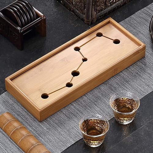 Miniatura 5 de Bandeja de té de bambú, bandeja de té de siete estrellas, juego de té gongfu chino, bandeja de servir de estilo chino tradicional, con caja de