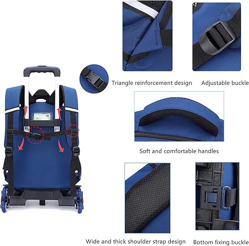 Miniatura 6 de Mochila con ruedas elementales de color sólido, estampado de camuflaje para niños, mochila escolar con ruedas para niños