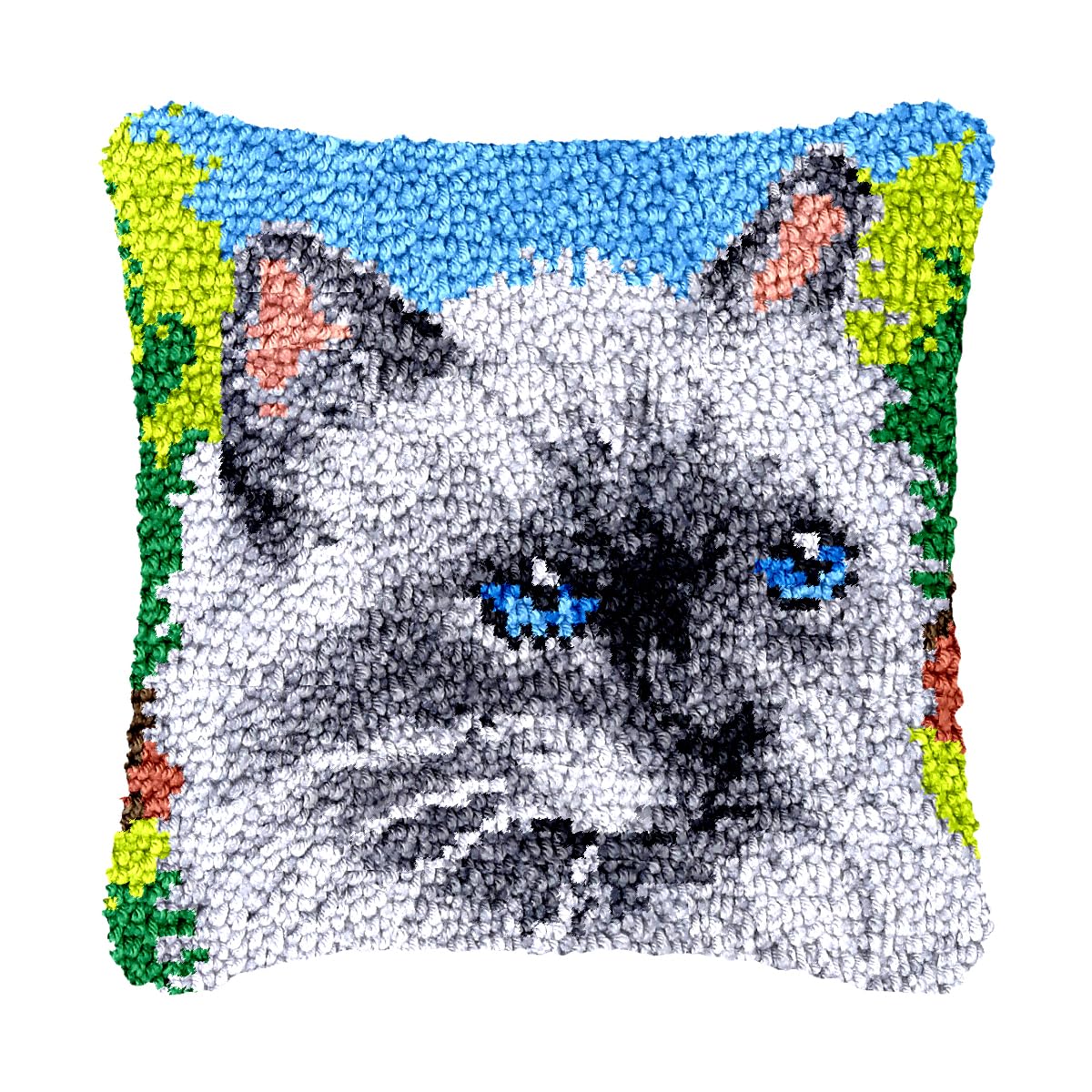bositigo Cat Latch Hook Pillow Kit for Adults &amp; Kids, DIY Pre-Printed Canvas Craft, Decorative Latch Hook Pillow Cover for Cushions, Bedroom Decor (Cat Pattern 4)