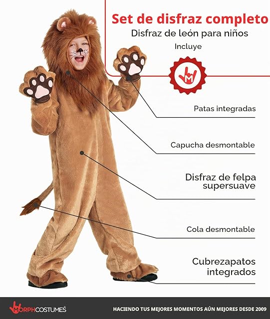 Foto 2 de 7 de Morph Disfraz Leon Niño, Disfraz Animal Halloween Niño, 7-9 años