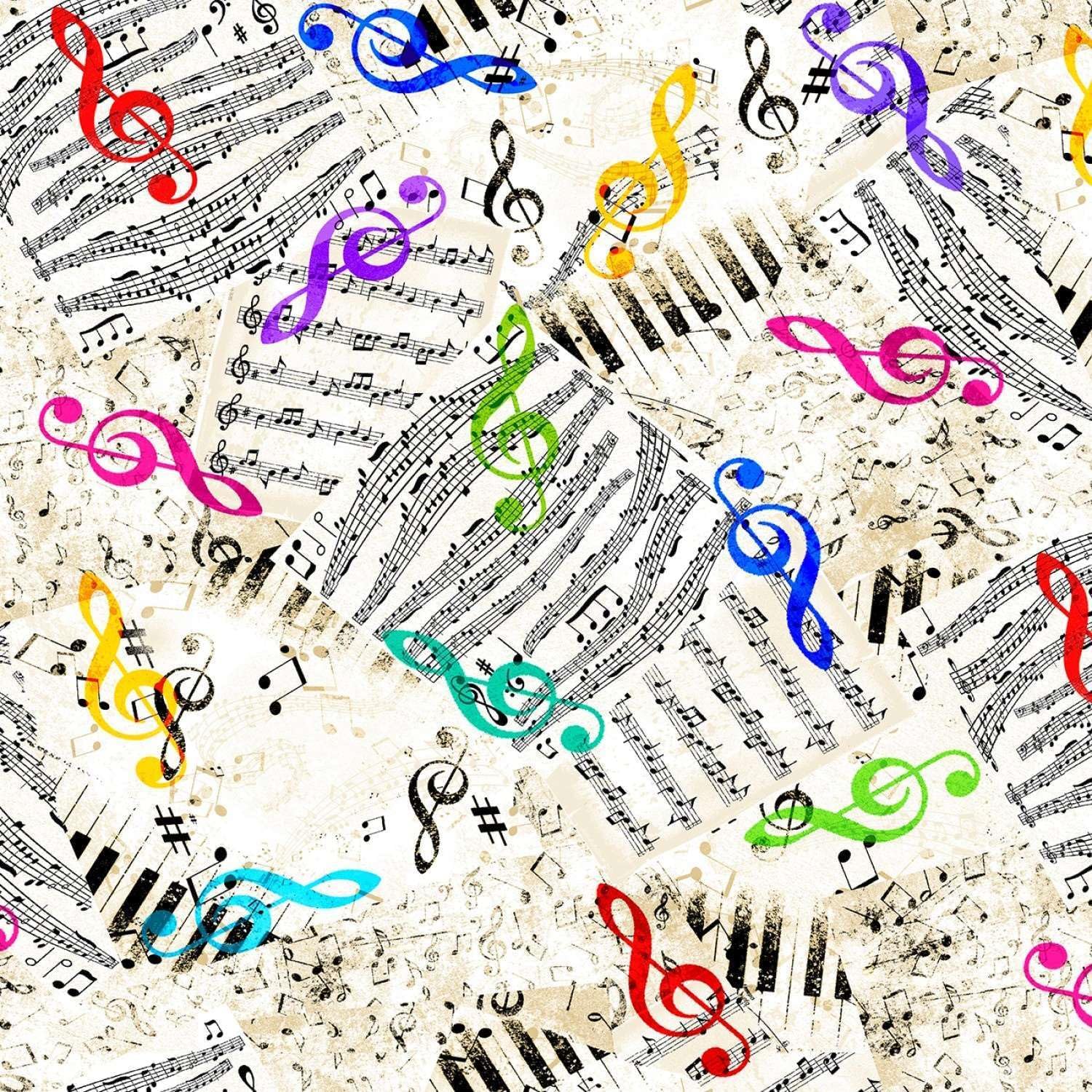 Timeless Treasures Jazz Fusion White Music Note Chart Cotton Fabric by The Yard CD2233-WHITE