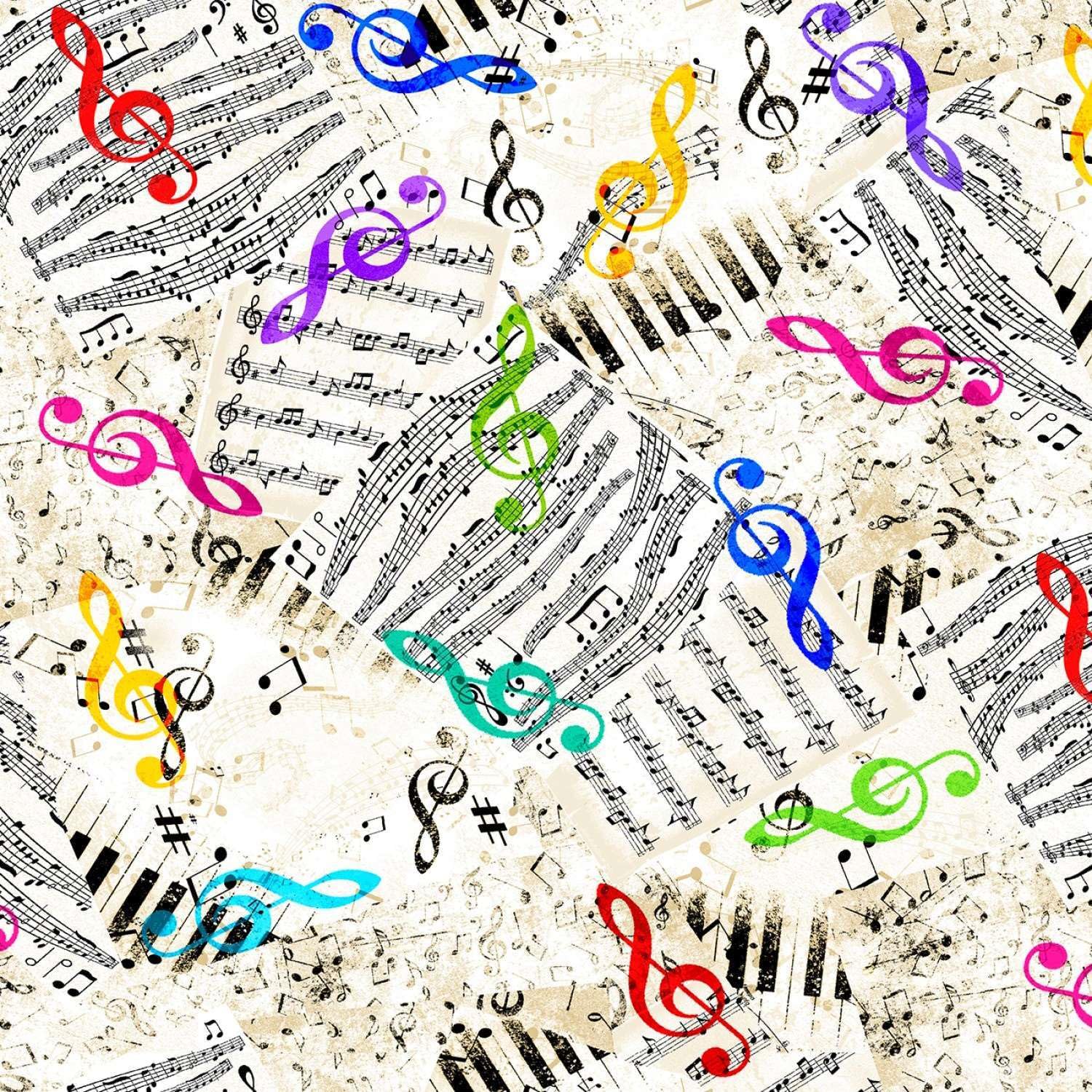 Timeless Treasures Jazz Fusion White Music Note Chart Cotton Fabric by The Yard CD2233-WHITE