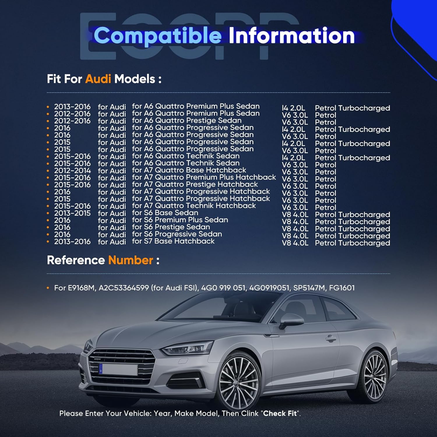ECCPP Fuel Pump Assembly E9168M Compatible with Audi A6 2012-2016 2.0L L4, A6 Quattro 2013-2016 2.0L/3.0L, A7 Quattro 2012-2016 3.0L, S6 2013-2016 4.0L, S7 2013-2015 4.0L
