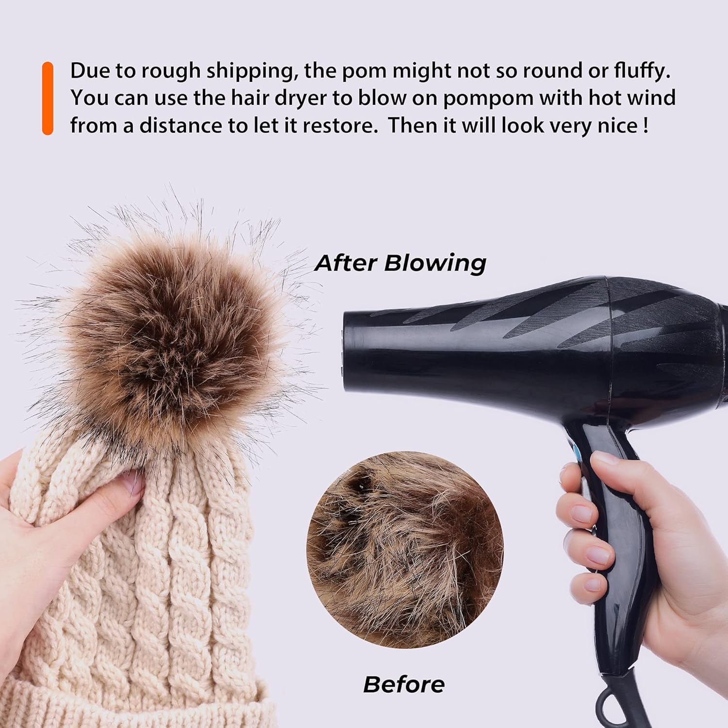 Vista 6 de Livingston Gorro de punto suave de invierno para mujer con pompón de piel sintética