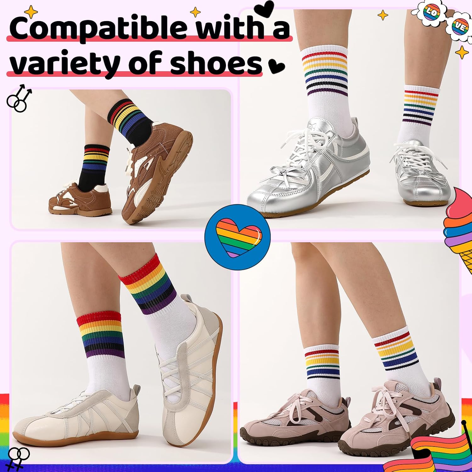8 Pairs Striped Rainbow Athletic Novelty Ankle Sock Rainbow Pride Socks Summer Crew Running Socks for Festive Outfit Gay Pride Gifts