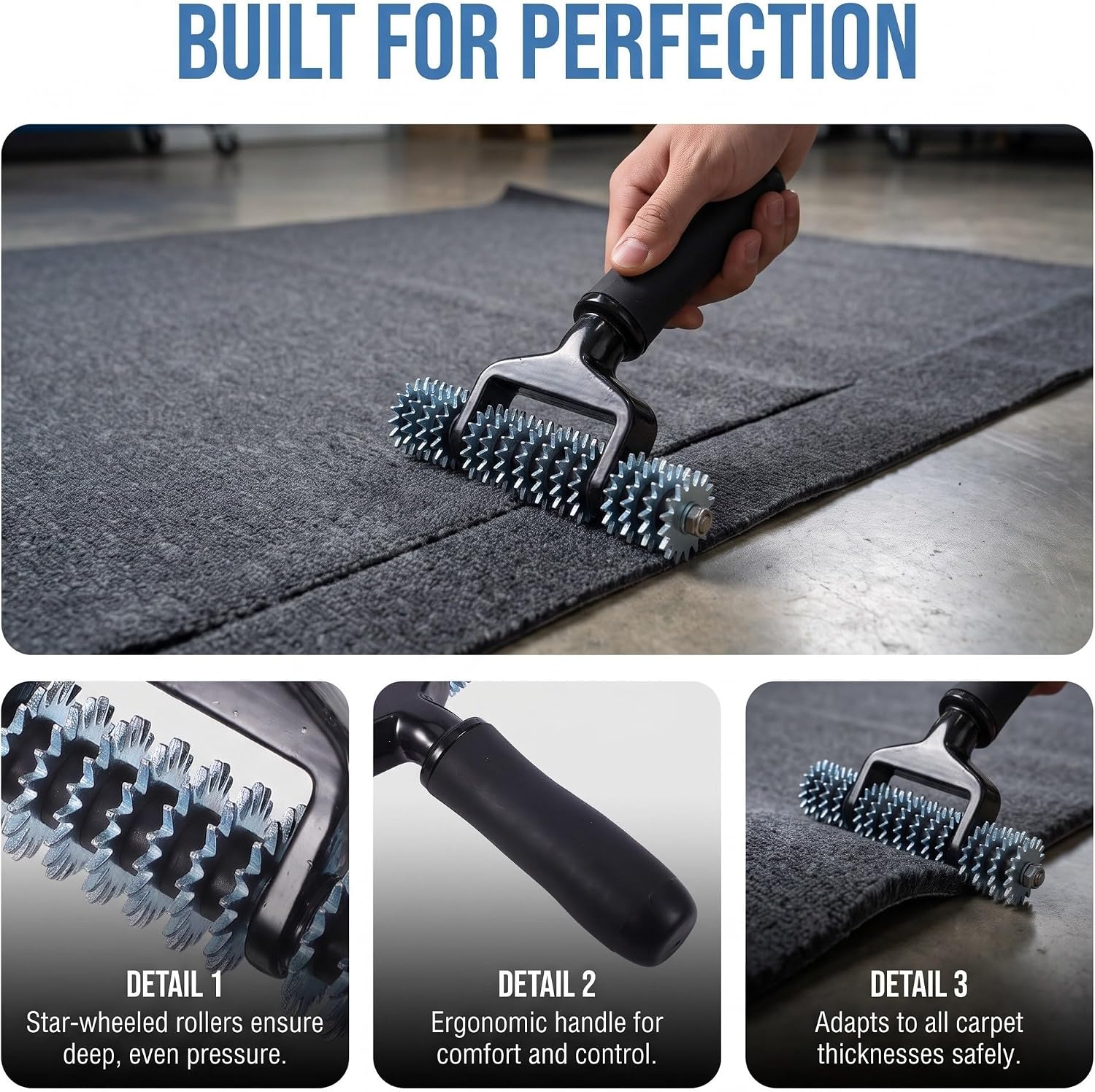 Spiked Carpet Seam Roller Tool for Carpet Installation, Black