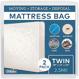 Mattress Protector - 2pk Twin Size Thick Plastic Moving Cover, Transport, Disposal and Storage Bag - 2.5 mil Heavy Duty Reusable Clear Waterproof Mattress Protector Encasement by DiRose