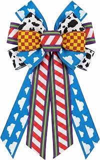 Threetols Large Cartoon Story Decorative Wreath Bow Blue Cloud Cow Bow Multi Pattern Door Hanger Bow for Holiday Party Home Decoration Gift Wrapping Supplies