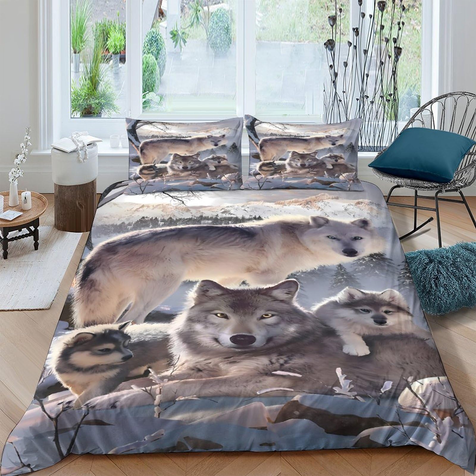Ctjqhvkz Style-10 3D Printed Wolf Pack Fitted Sheet Microfiber Soft Breathable Forest Bed Cover For Bedroom Guest Room Decor Single（135X200cm）