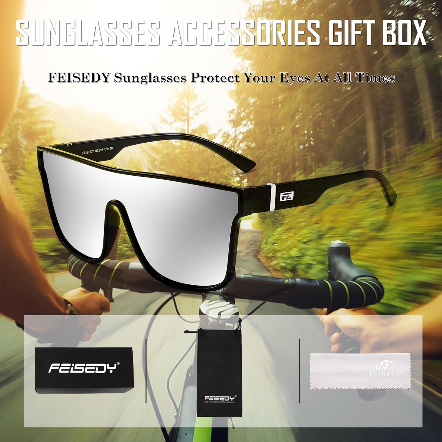 FEISEDY Sunglasses for Women Men, Fashion Mirrored Single Lens, Driving Beach Sunnies UV400 Shades B2996 - Image 7